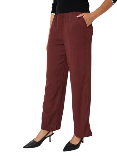 Max Women Textured Comfort Fit Trousers (Red_XL-XXL)