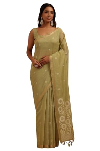 Soch Womens Green Chanderi Woven Design Saree