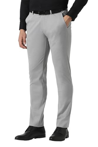 Men Grey Solid Formal Trousers