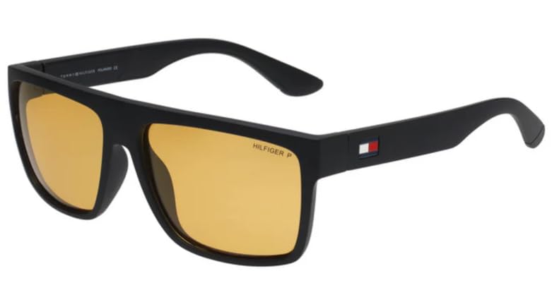 Tommy Hilfiger Men's Matte Black-Yellow Polarized Square Sunglasses