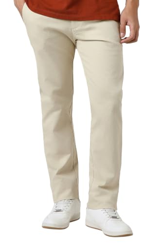 Men Beige Textured Slim Fit Trousers