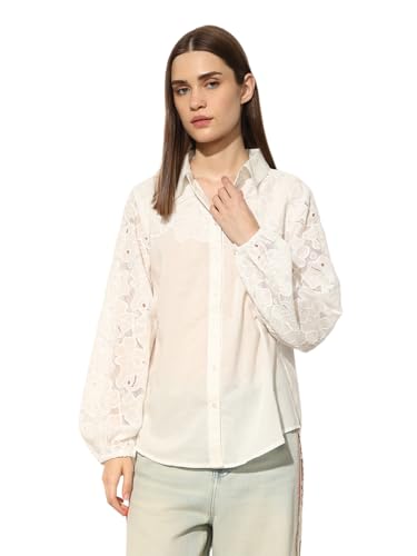ONLY Women's Embroidered Oversized White Shirt