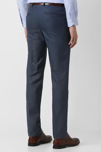 Men Navy Textured Trousers