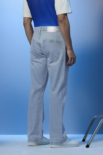 SNITCH Stars Within Men Casual Jeans | Light-Washed Bootcut Design with Turned-Up Hem & Relaxed Thigh | 100% Cotton Smooth Texture for Summer Comfort & Vintage Style |Light Blue