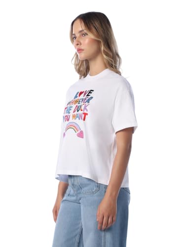 ONLY Women's Typographic Relaxed Fit White T-Shirt