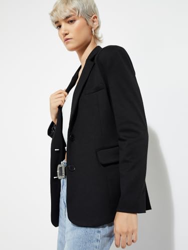 Max Alaya F x URB_N Women Textured Regular Fit Blazer (Black_XL)