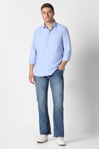 Men Light Blue Solid Full Sleeves Casual Shirt