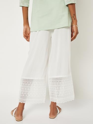 Max Women Embroidered Hem Palazzos (White_XXL)