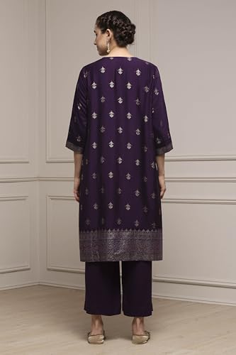 Biba Women's Viscose Rayon Kurta Set (SKDCRFLUX30159AW25PUR_Purple