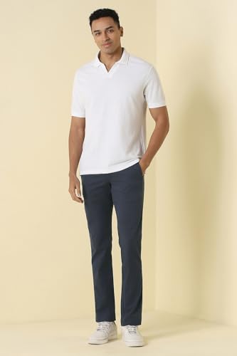 Men Navy Solid Casual Trousers
