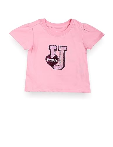 U.S. Polo Assn. Kids Regular fit Cotton Embellished Short Sleeves Crew Neck T-Shirts (UGTSH0285_Pink_12M)