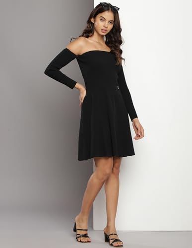 Calvin Klein women's Black Polyester Solid Dress above The Knee Casual J20J221988BEH