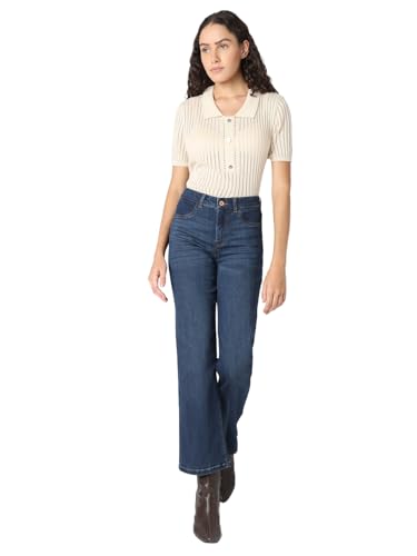 VERO MODA Womens Wide Leg Jeans Dark Blue Denim