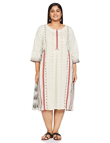 W for Woman Women's Cotton a-line midi Dress (20FEW13248-113672_Ecru_8 (Small))