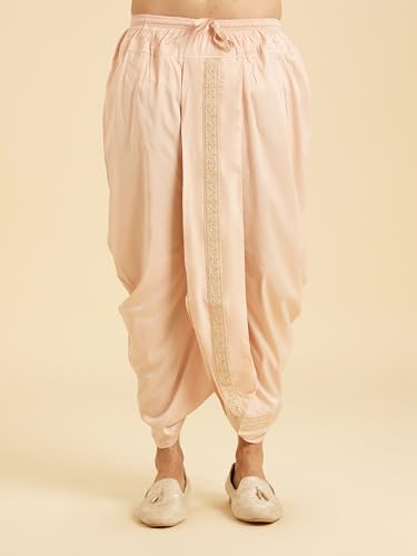 Manyavar Men's Viscose Blend Self Design Kurta Dhoti Set (Peach,XXXL)