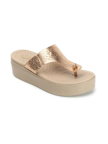 ELLE Women's Fashionable Thong Comfartable Sandals Colour-Rose Gold, Size-UK 5