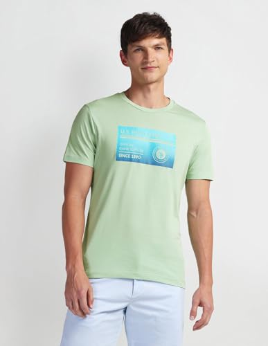 U.S. POLO ASSN. Mens Solid Half Sleeve Graphic Round Neck T-Shirts (UDTSHS0880_LT. Green_S)