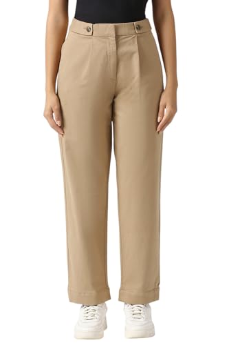 Women Beige Solid Casual Trousers