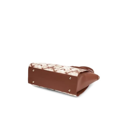 Caprese Shibori Large Satchel Bag for Women | Printed Faux Leather Shoulder Bag with Adjustable & Detachable Strap and Multi-Compartments | Zipper Closure | Everyday Office,Travel & Casual Use (Brown)