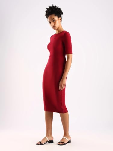 Calvin Klein Jeans Women's Cotton Bodycon Below The Knee Casual Dress (47D217G601_Magenta Jewel