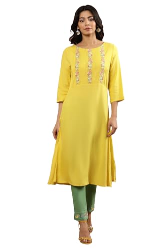 W for Woman W Women Yellow Solid Viscose Kurta Set With Slim Pant_24ONWS11965-218195_XS