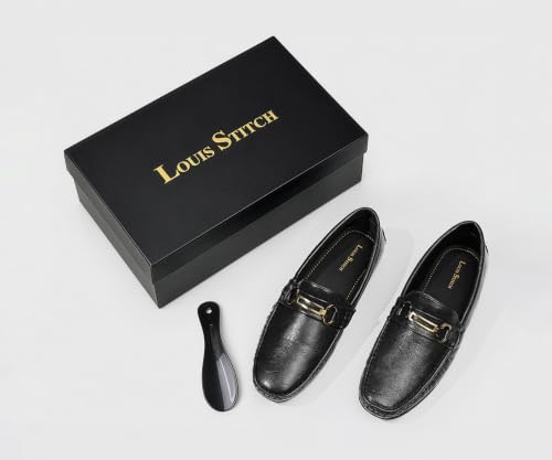 LOUIS STITCH Men’s Jet Black Formal Slip-On Loafer Shoes | Soft Touch & Lightweight | LSVSFL-03 |UK-9