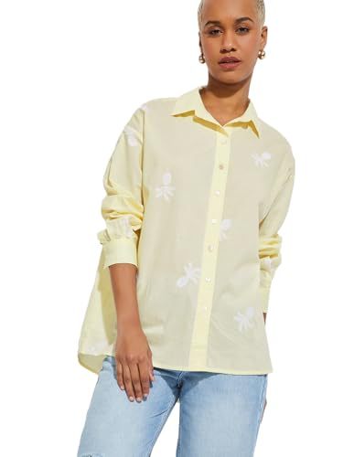 Max Alaya F x URB_N Women Embroidered Oversized Shirt(Yellow_M)