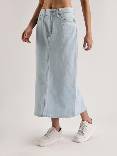 Calvin Klein Jeans Cotton Western Skirt Bleached Indigo