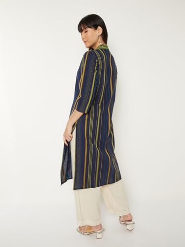 Max Women Embroidered Straight Kurta (Blue_XL)