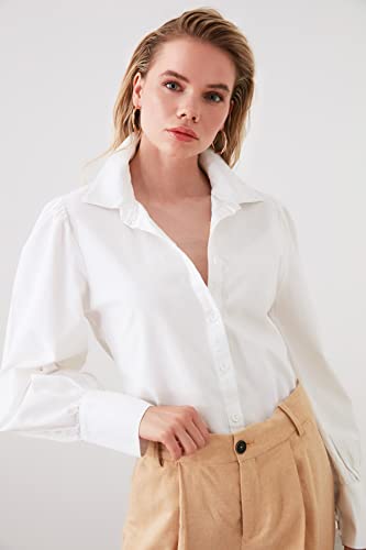 Trendyol Women Regular Basic Shirt Collar Woven Shirt, White, 42