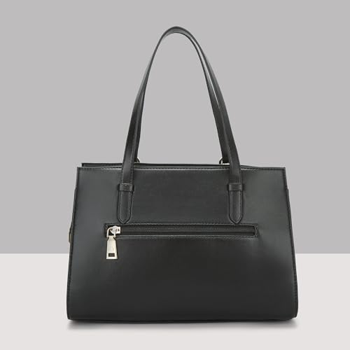 Caprese Scarlet Medium Printed Faux Leather Satchel Bag for Women | Adjustable & Detachable Crossbody Shoulder Strap with Back Zipper Pocket | Multi-Compartment Handbag for Work & Travel (Black)