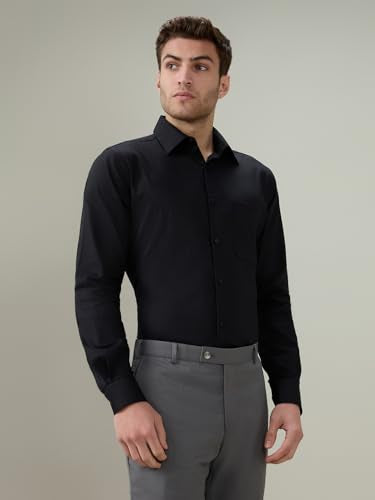 Raymond Men Slim Fit Solid Chambray Pattern Pure Cotton Semi Cutaway Collar Full Sleeve Formal Shirt