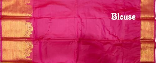 VFCollections Women's Traditional Handloom Kanchipuram Silk Saree with Rich Royal Golden Zari and Traditional Border – | Rich Zari Woven Design | Bridal Saree | Unstitched Blouse (VFC682-8)