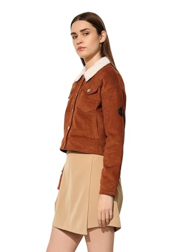 ONLY Women's Solid Regular Fit Brown Jacket