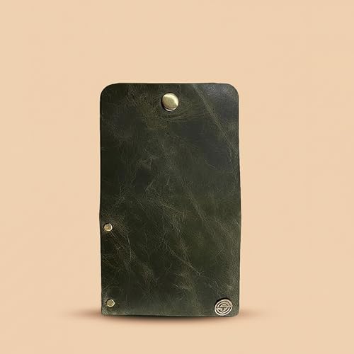 Strutt Crushed Textured Genuine Leather Batua Wallet for Men & Women | Handcrafted Olive Green Leather Cash & Card Holder | Snap Button Closure | Compact Ethnic Money Pouch