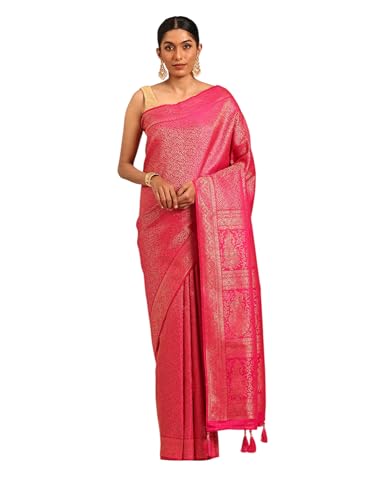 MOHEY Women's Rani Art Silk Zari Weave Saree (Rani)