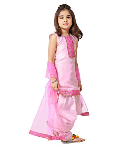 Sashay Boutique Girls Raw Silk Salwar Suit (Pink_dhotikurta_Pink_13-14 Years)