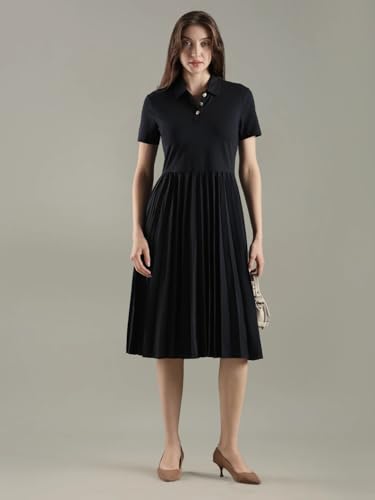 Polyester Polo Collar Midi Dress