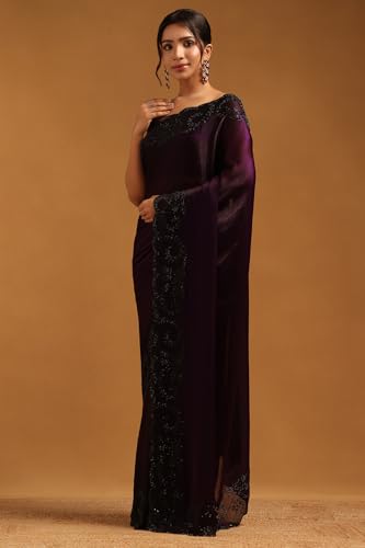 Soch Womens Purple Fendy Organza Saree With Stone Work