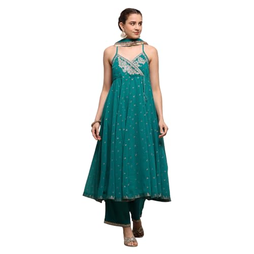 Biba Women's Polyester Kurta Set (SKDVRNSI30839AW25EMGR_Emarlend Green
