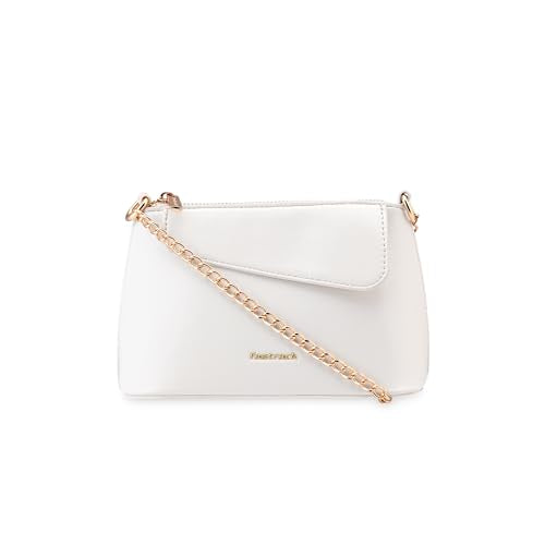 Fastrack MiniBae Sling | White Faux-Leather Women’s Handbag | Silver Hardware & Spacious Main Compartment
