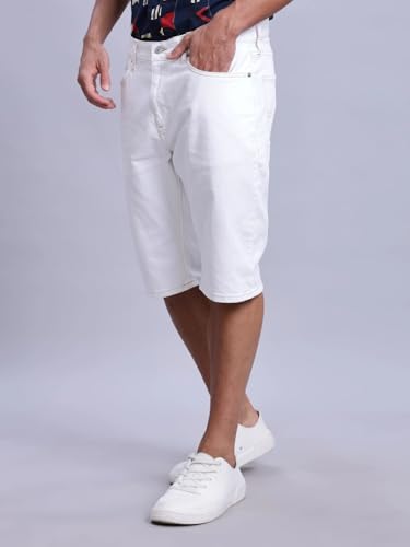 Regular Fit Printed Mid Rise Shorts White