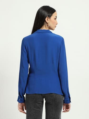 Label RITU KUMAR Royal Blue, Collar Neck Full Sleevess Solid Top
