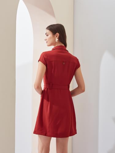 Latin Quarters Women's Rust Short Sleeves Collared Solid Casual Mini Dress_M