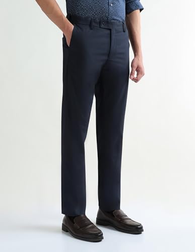 Arrow Men's Textured Regular Fit Trousers (ARAKTR2111_Navy_34)