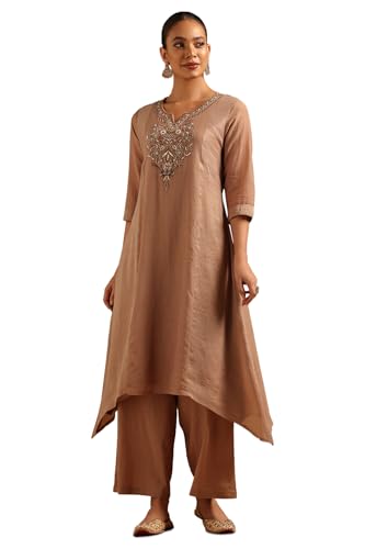 Soch Womens Earth Mul Chanderi Floral Kurta Set With Cutdana