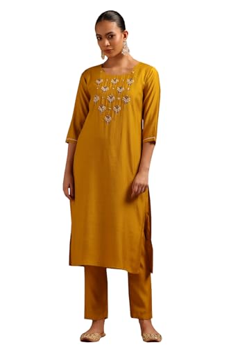 Soch Womens Mustard Desert Storm Solid Kurta Set With Beads