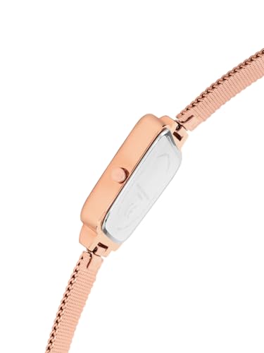 French Connection Mop White Square Dial with Rose Stainless Steel Mesh Strap Watch - for Womens FCU6SRGM