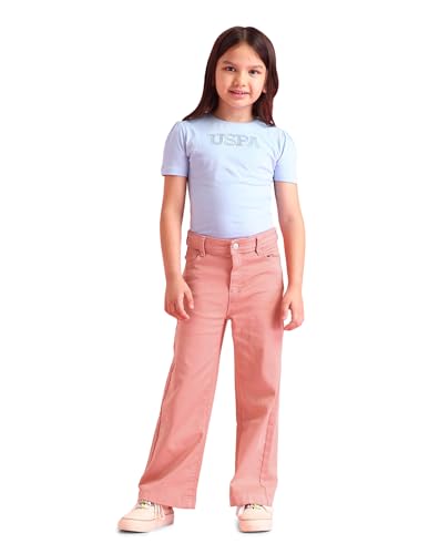 U.S. POLO ASSN. Kids Flared fit Girls Cotton Jeans (UGJENON0016_Pink_13-14Y)