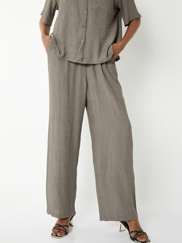 Max Women Textured Wide Leg Trousers (Grey_XL-XXL)